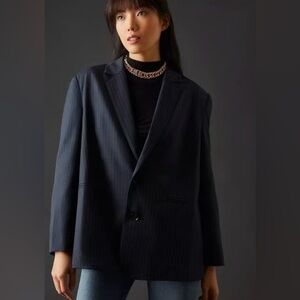 NWT Anthropologie Mare Mare Pinstripe Blazer Size XL Navy Blue Button Women's